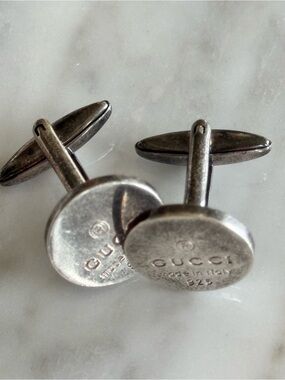 Gucci Vintage Sterling Silver 925 Textured Round Cufflinks Italy